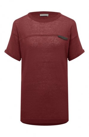 Льняная футболка Brunello Cucinelli. Цвет: бордовый