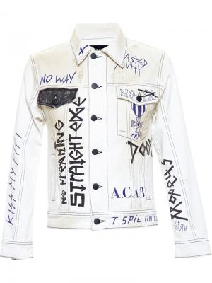 Denim Jacket with Graffiti Print Filles A Papa. Цвет: белый