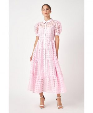 Женское многоярусное платье макси из органзы в сетку , цвет Baby pink English Factory