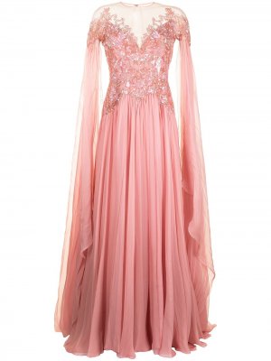 Шифоновое платье с кейпом Zuhair Murad. Цвет: розовый