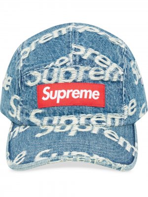 Джинсовая кепка с логотипом и бахромой Supreme. Цвет: синий