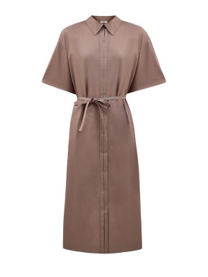 Платье-рубашка из гладкого поплина с мерцающим поясом в тон PESERICO. Цвет: коричневый