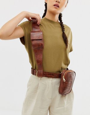 Сумка-кошелек в стиле милитари с ремешком через плечо и крокодиловым узором -Светло-коричневый ASOS DESIGN