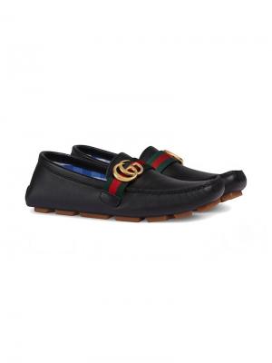 Childrens leather driver with Double G Gucci Kids. Цвет: черный