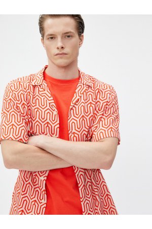 Рубашка с коротким рукавом и отложным воротником геометрическим принтом , розовый Koton