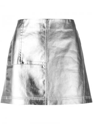 Джинсовая юбка с металлическим блеском Paco Rabanne. Цвет: серый