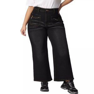 Женские эластичные потертые брюки-палаццо больших размеров, джинсы размеров , черный Agnes Orinda
