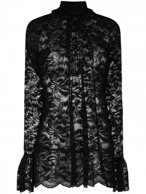Полупрозрачная блузка с цветочным кружевом Paco Rabanne. Цвет: черный