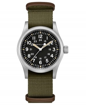 Швейцарские механические часы унисекс цвета хаки с зеленым ремешком из ткани НАТО, 38 мм , зеленый Hamilton