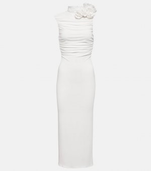 Свадебное платье миди со сборками и цветочной аппликацией , белый Magda Butrym