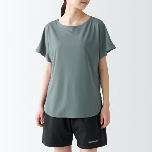 Крутая футболка с вырезом «лодочка» УФ-вырезом MUJI, дымчато-зеленый Muji