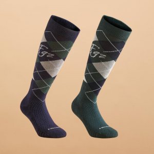 Носки для верховой езды, 500 шт., женские/мужские, с графическим принтом, темно-синие/зеленые, комплект из 2 шт. FOUGANZA, цвет gruen Fouganza