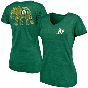 Зеленая женская футболка с v-образным вырезом из коллекции Oakland Athletics Paisley Hometown Collection Fanatics