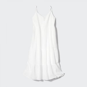 Платье-бретелька из мятого хлопка (короткая длина 106,5-117см) UNIQLO, белый Uniqlo