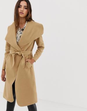 Oversize-пальто с поясом -Коричневый AX Paris