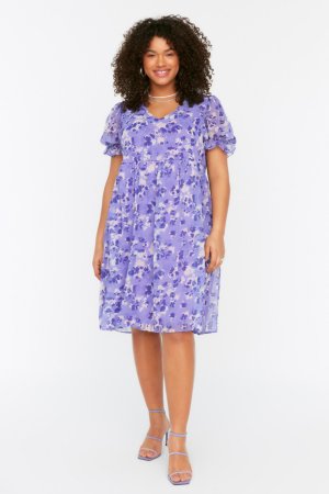 Платье больших размеров - Фиолетовый А-силуэт , Trendyol