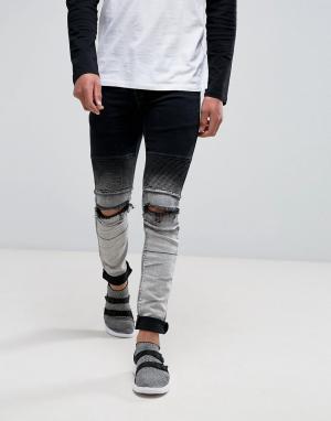 Обтягивающие джинсы с дырками на коленях и эффектом деграде Sixth June. Цвет: черный