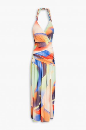 Платье миди Bristol со сборками и принтом из эластичной сетки с воротником-халтером NICHOLAS, разноцветный Nicholas
