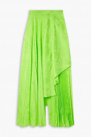 Асимметричная атласная юбка макси со складками и принтом CHRISTOPHER JOHN ROGERS, зеленый Rogers