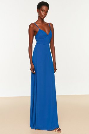 Платье для вечернего и выпускного вечера - Темно-синий А-силуэт , Trendyol