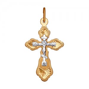 Крест из комбинированного золота с гравировкой SOKOLOV