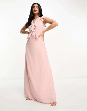 Тифоновое платье макси Bridesmaid с оборками розовато-лилового цвета TFNC