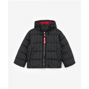 Куртка демисезонная из плащовки в полоску с принтом черная , цвет черный, размер 110 Gulliver