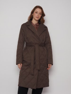 Тёплое пальто-халат с поясом zolla. Цвет: коричневый