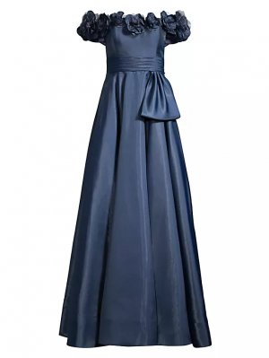 Платье с открытыми плечами и лепестками , темно-синий Basix