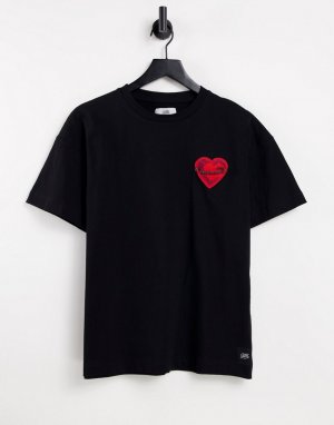 Черная oversized-футболка с украшением в виде сердца булавкой -Черный Sixth June