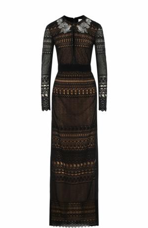 Кружевное платье-макси с длинным рукавом Zuhair Murad. Цвет: черный