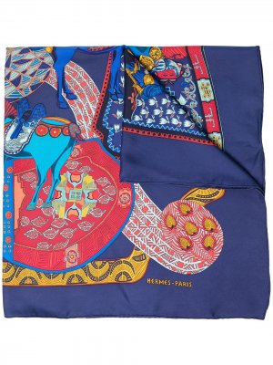 Pre-owned Art des Steppes silk scarf Hermès. Цвет: синий