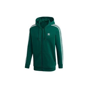 Originals Trefoil Three-Stripe Velour Hooded Casual Sport Jacket Men Outerwear Dark-Green GD9946 Adidas