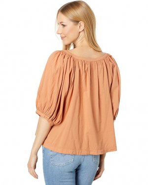 Блуза SUNDRY Puff Sleeve Woven Button Front Blouse, цвет Clay