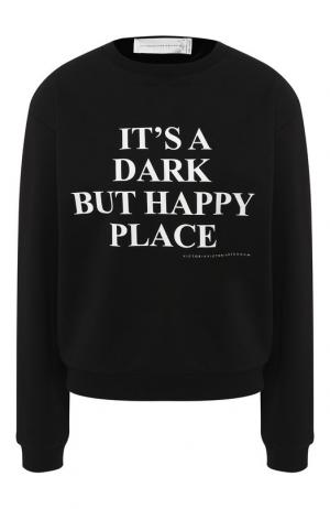 Хлопковый пуловер с надписью Victoria, Victoria Beckham. Цвет: черный