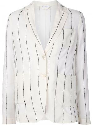 Полосатый пиджак Brunello Cucinelli. Цвет: белый