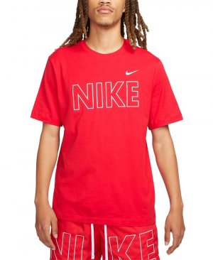Мужская спортивная футболка с короткими рукавами и логотипом круглым вырезом , красный Nike