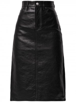 Кожаная юбка миди с карманами Balenciaga. Цвет: черный