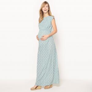 Платье длинное для периода беременности из вискозы, красивый бантик сзади La Redoute Collections. Цвет: рисунок/зеленый