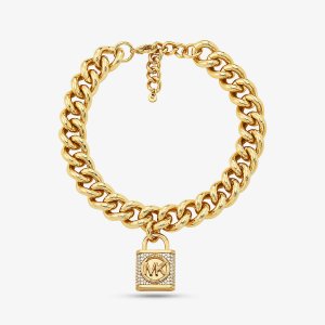 Ожерелье Precious Metal-Plated Brass Pavé Lock Curb Link, золото Michael Kors