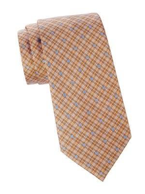 Шелковый галстук в клетку , цвет Brown Blue Brioni