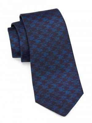 Шелковый галстук с узором «елочка» , синий Kiton