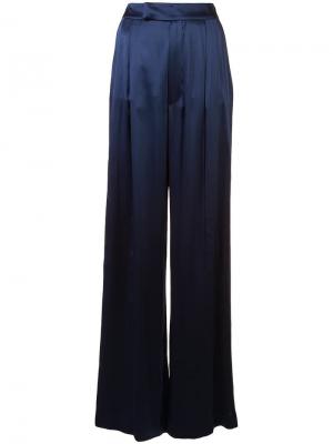 Атласные брюки-палаццо с полосками по бокам Alexis. Цвет: синий