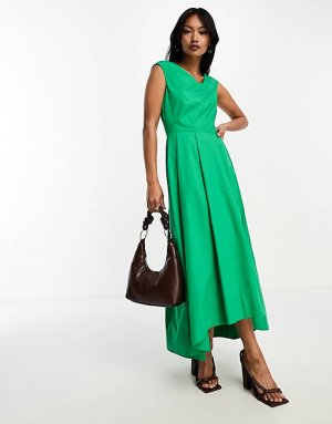 Зеленое платье средней длины с высоким вырезом Closet London