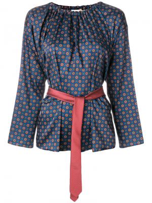 Блузка с узором и поясом Hache. Цвет: синий
