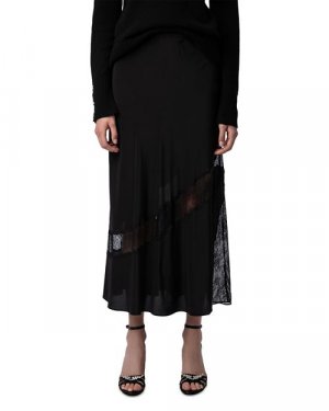 Шелковая юбка Jaylal с кружевной отделкой , цвет Black Zadig & Voltaire