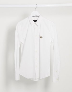 Рубашка с длинными рукавами и металлическим значком -Белый Love Moschino