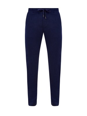 Спортивные брюки из шерсти и хлопка с поясом на кулиске CAPOBIANCO. Цвет: синий