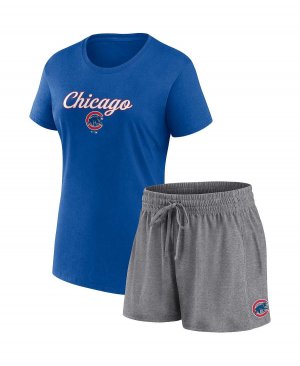 Женский комбинированный комплект из фирменной футболки и шорт с надписью Chicago Cubs Royal, серого цвета Fanatics