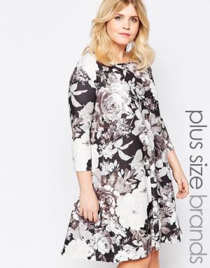 Свободное платье с цветочным черно-белым принтом Plus Praslin. Цвет: черный